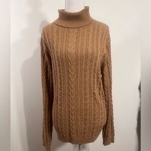 Lands' End Classic Cotton Cable Knit Turtleneck Sweater, Ladies Size XL